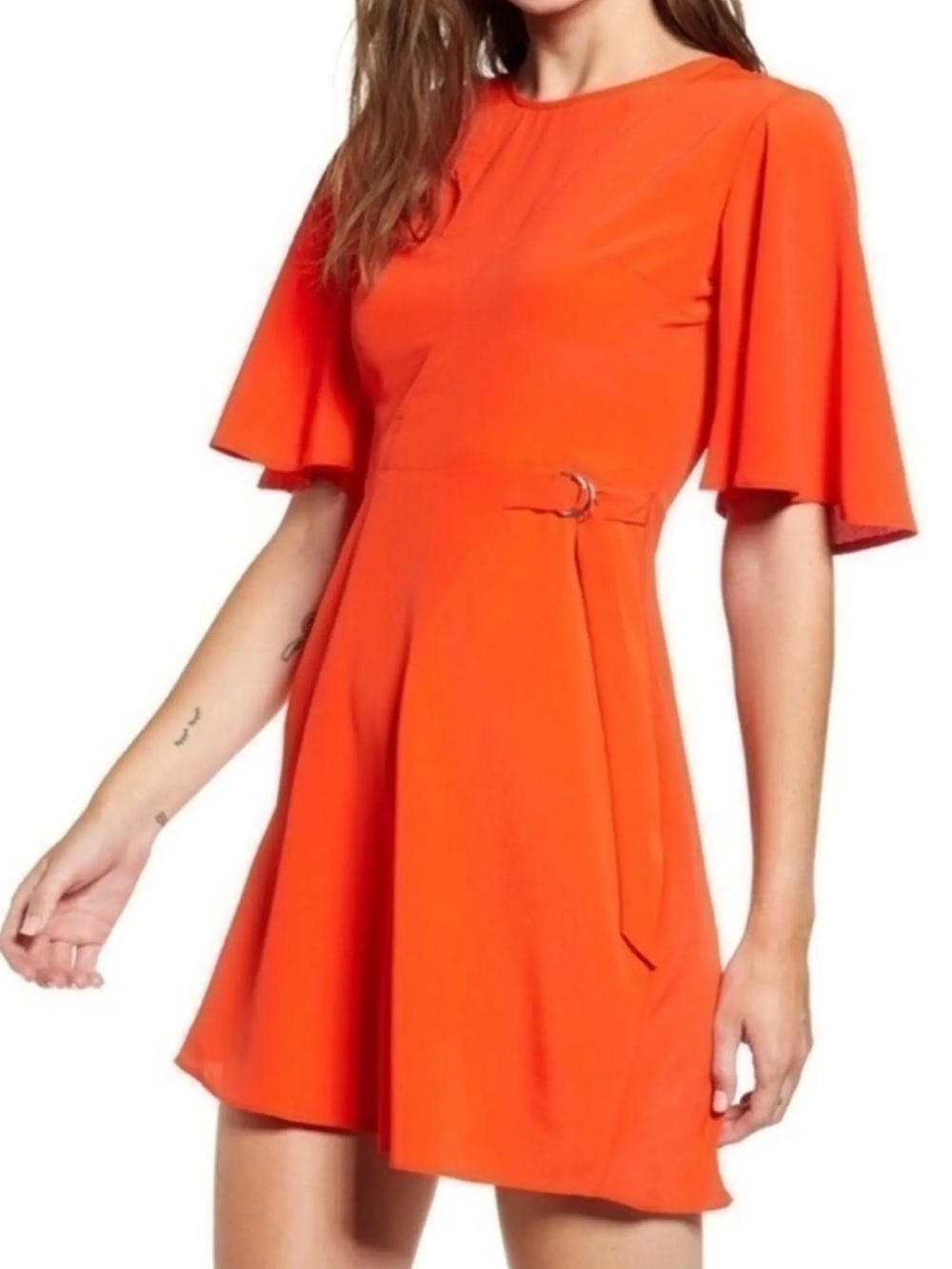 Topshop Bright Orange Flutter-Sleeve Mini Dress
